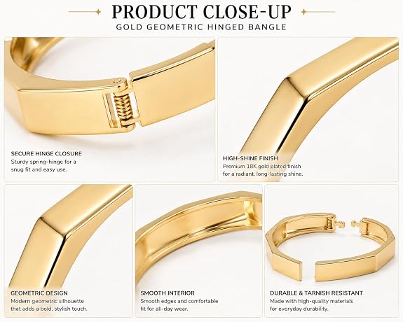 Gold-Tone Brushed Gold Hex Cuff Bracelet for Women