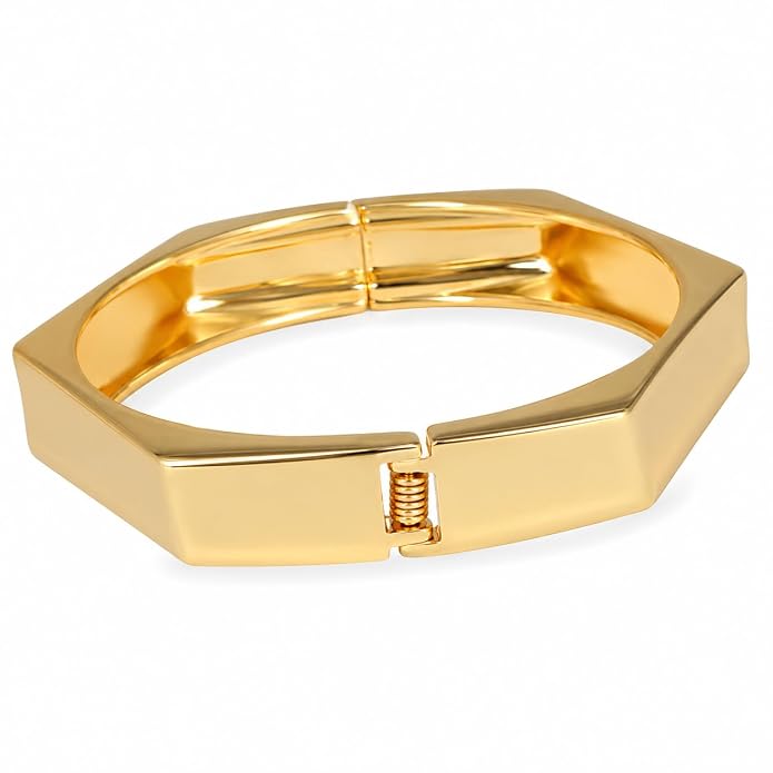 Gold-Tone Brushed Gold Hex Cuff Bracelet for Women