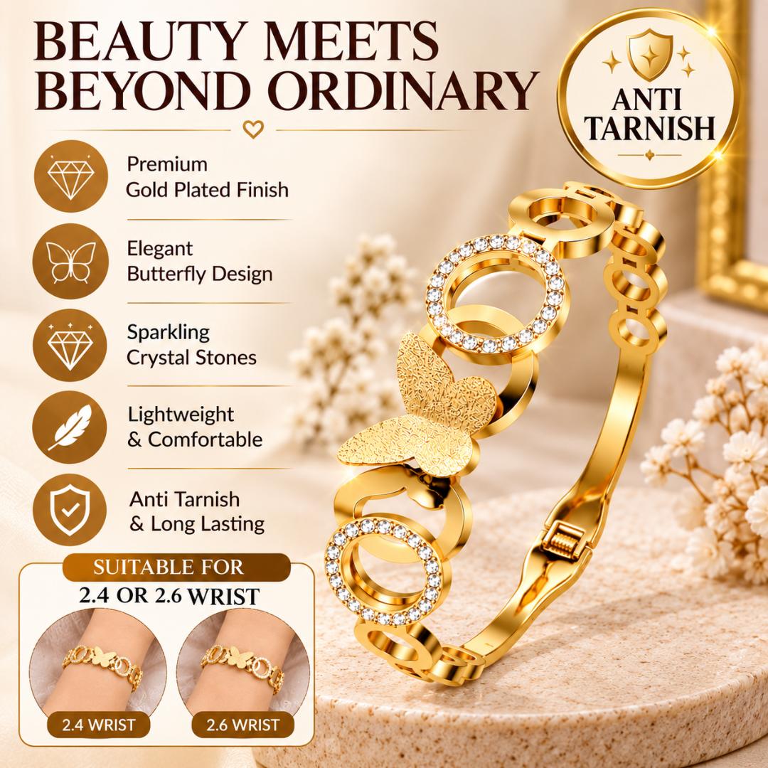 Gold-Tone Butterfly Design Hinged Cuff Bracelet for Women