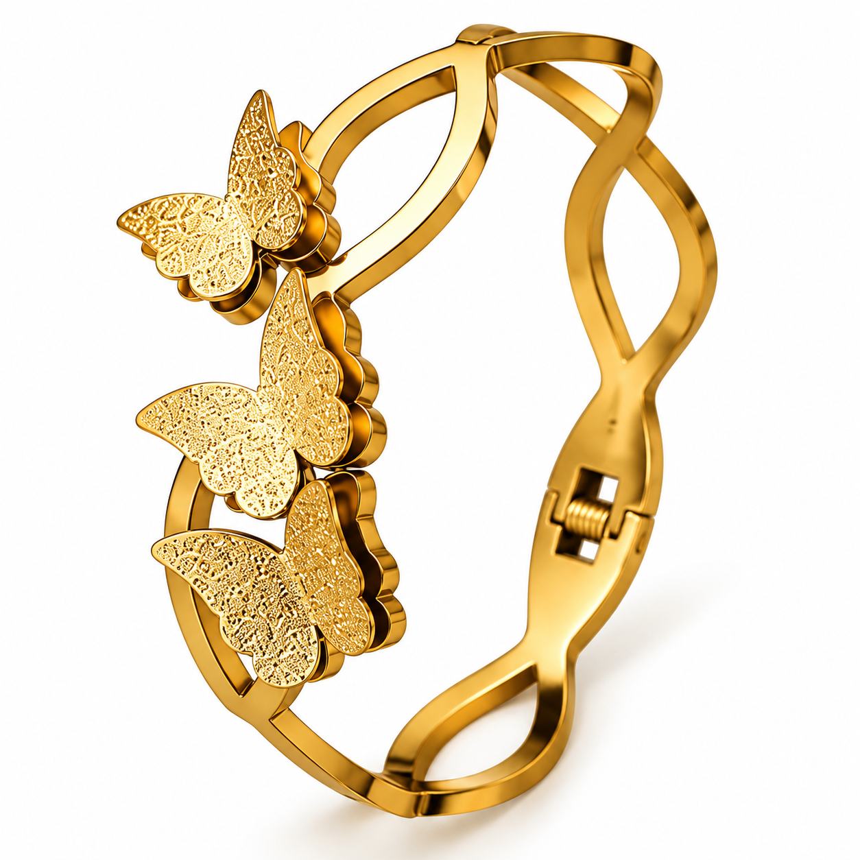 Gold-Tone Butterfly Design Hinged Cuff Bracelet for Women