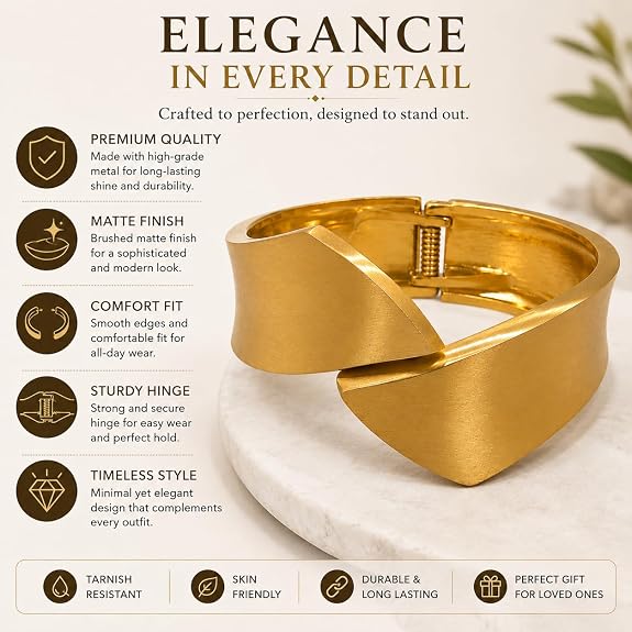 Gold-Tone Cuff Bangle Bracelet for Women Minimalist Style