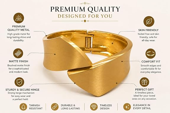 Gold-Tone Cuff Bangle Bracelet for Women Minimalist Style