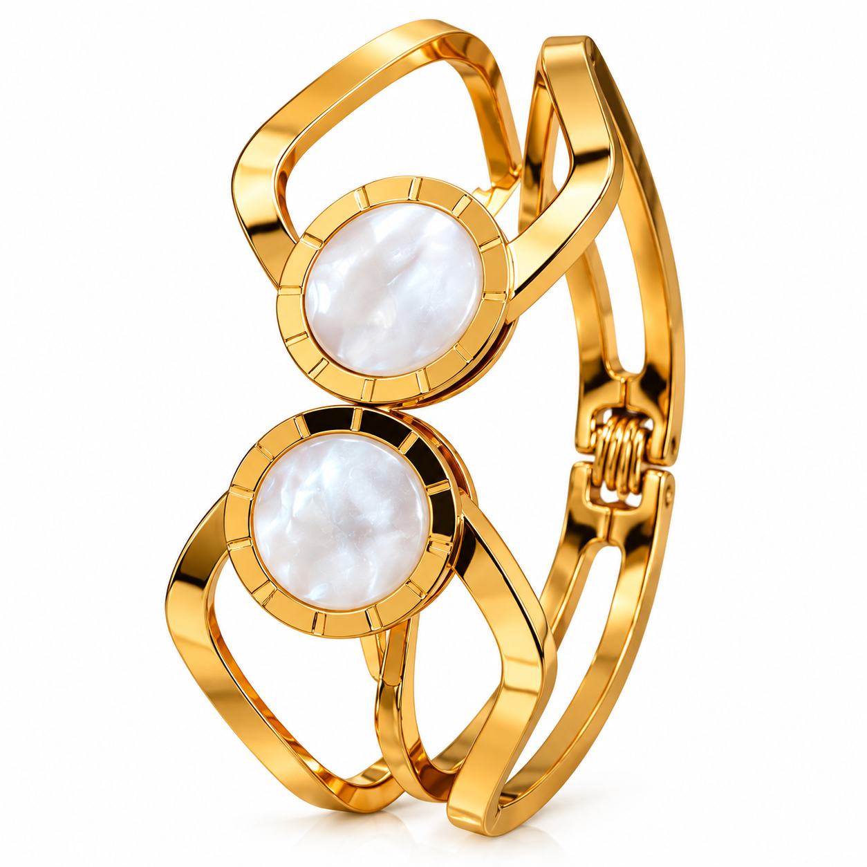 Gold-Tone Double Pearl Design Anti-Tarnish Cuff Bracelet for Women