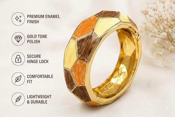 Gold Tone Enamel Hinged Bangle Bracelet 