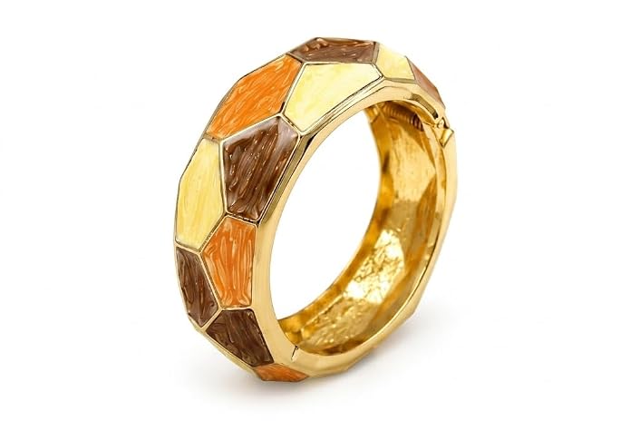 Gold Tone Enamel Hinged Bangle Bracelet 