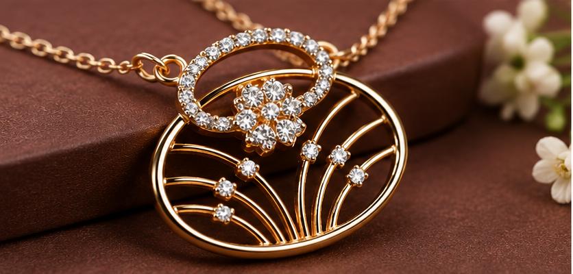 Gold-Tone Floral Crystal Pendant Necklace for Women