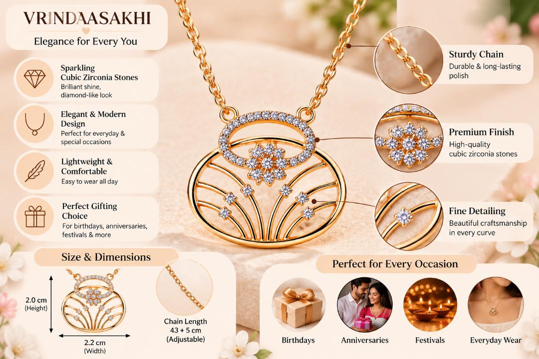 Gold-Tone Floral Crystal Pendant Necklace for Women