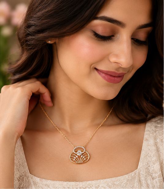 Gold-Tone Floral Crystal Pendant Necklace for Women