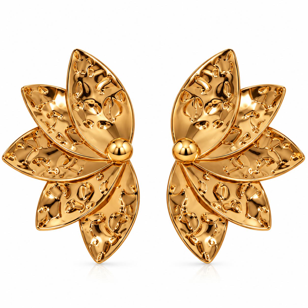 Gold-Tone Floral Leaf Design Stud Earrings for Women