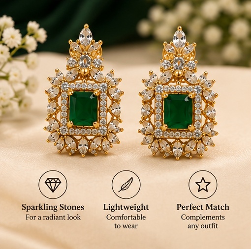 Gold-Tone Green Stone Necklace Set with Matching Earrings