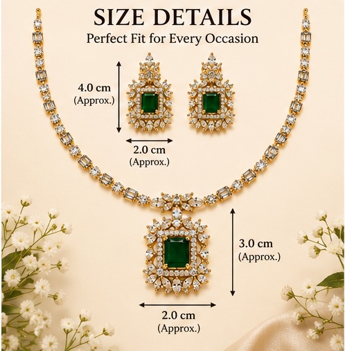 Gold-Tone Green Stone Necklace Set with Matching Earrings