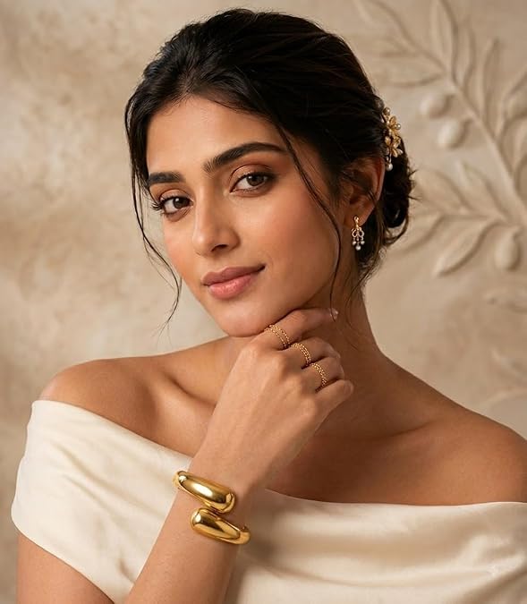 Gold-Tone Modern Interlocking Cuff Bracelet for Women