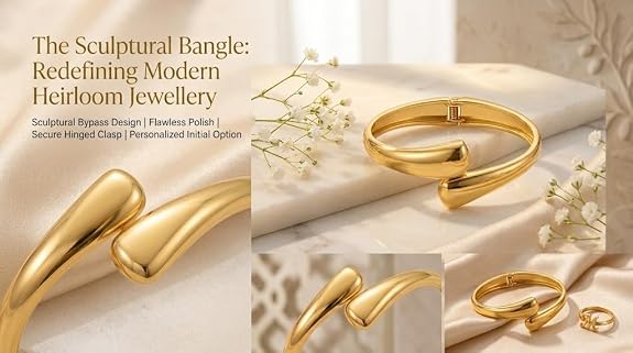 Gold-Tone Modern Interlocking Cuff Bracelet for Women