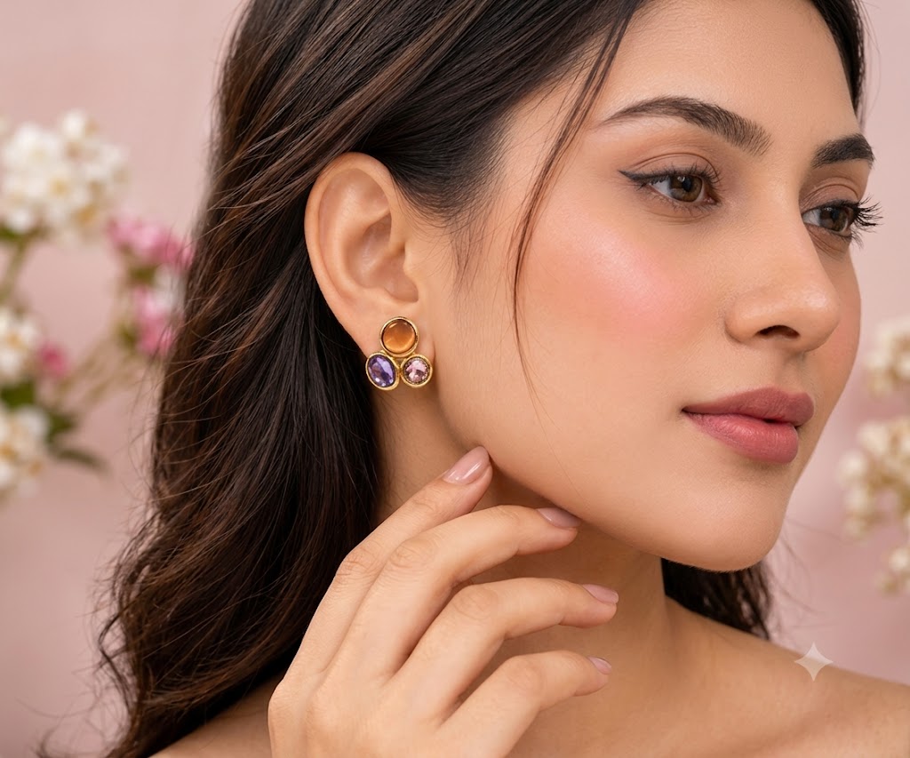 Gold-Tone Multicolor Crystal Stud Earrings for Women