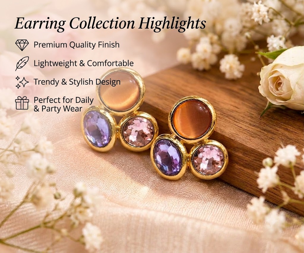 Gold-Tone Multicolor Crystal Stud Earrings for Women