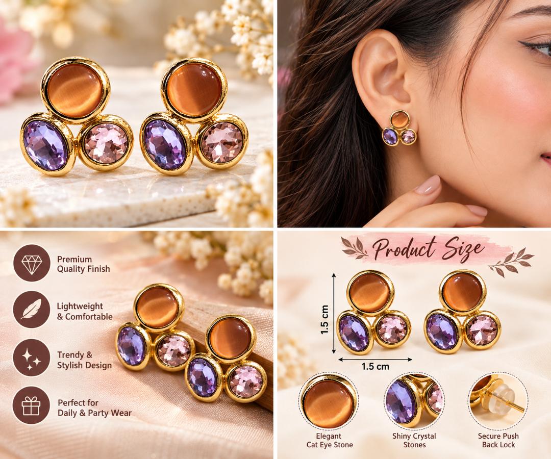 Gold-Tone Multicolor Crystal Stud Earrings for Women