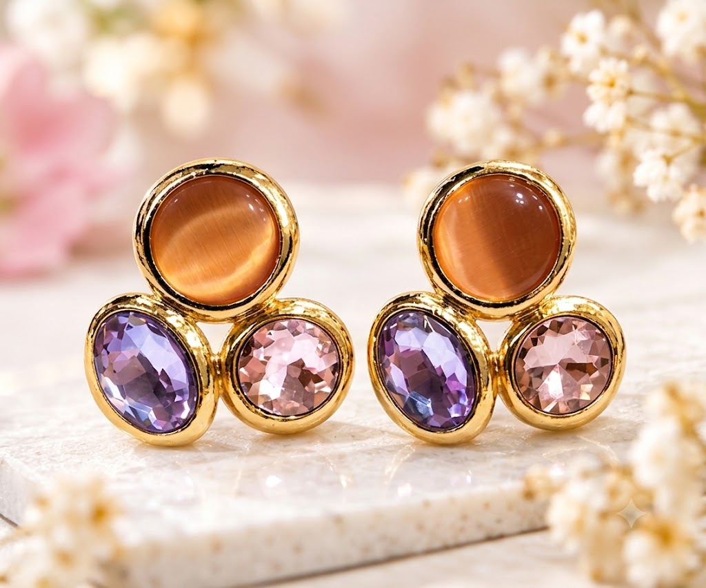 Gold-Tone Multicolor Crystal Stud Earrings for Women