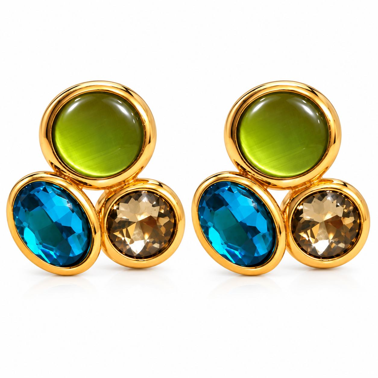 Gold-Tone Multicolor Gemstone Cluster Stud Earrings for Women