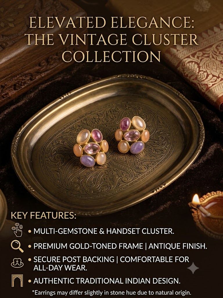 Gold-Tone Multicolor Gemstone Cluster Stud Earrings for Women