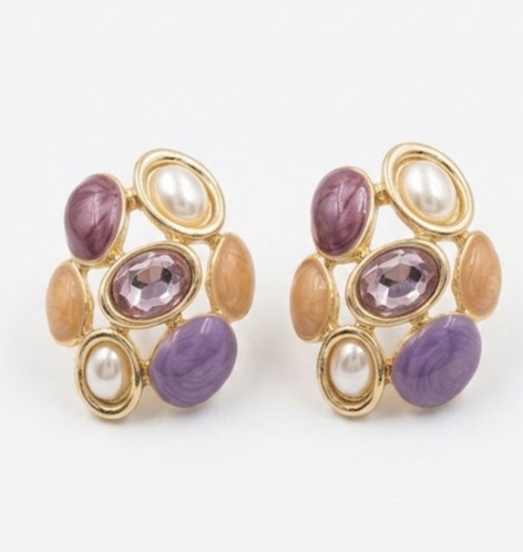 Gold-Tone Multicolor Gemstone Cluster Stud Earrings for Women