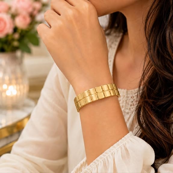 Gold-Tone Textured Dual-Row Link Bracelet for Women