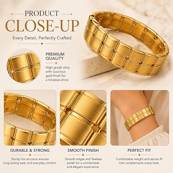 Gold-Tone Textured Dual-Row Link Bracelet for Women