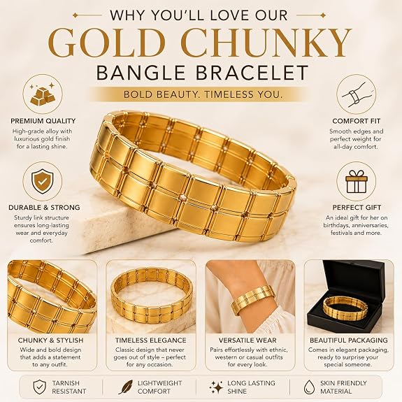 Gold-Tone Textured Dual-Row Link Bracelet for Women