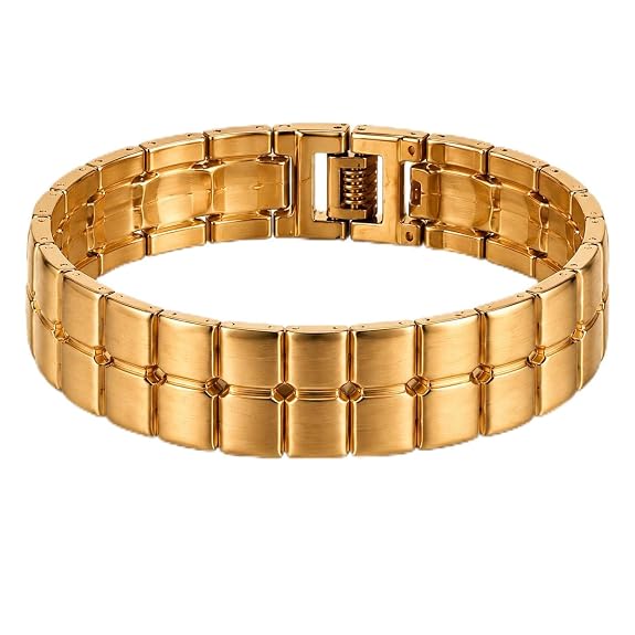 Gold-Tone Textured Dual-Row Link Bracelet for Women