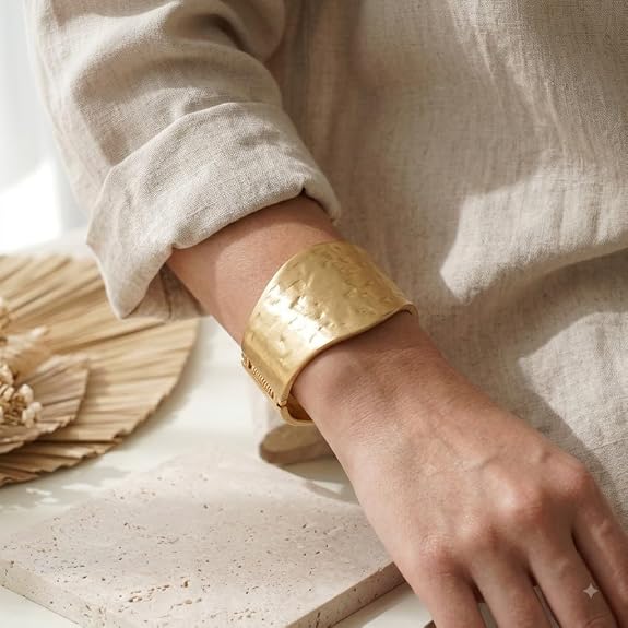 Gold-Tone Textured Wide Cuff Bracelet for Women