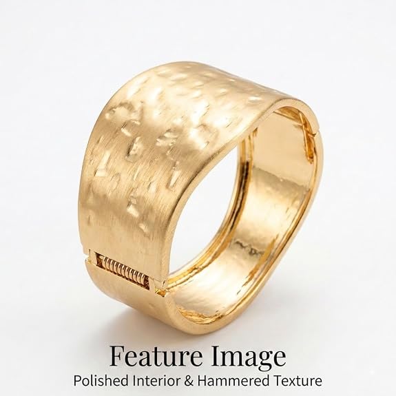 Gold-Tone Textured Wide Cuff Bracelet for Women