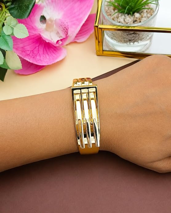 Gold-Tone Triple-Bar Wave Cuff Bracelet for Women
