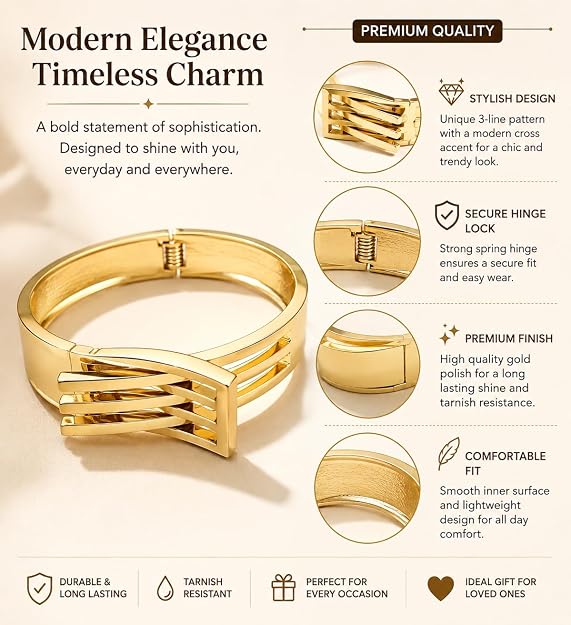 Gold-Tone Triple-Bar Wave Cuff Bracelet for Women