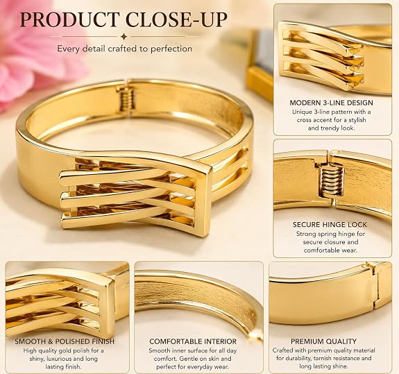 Gold-Tone Triple-Bar Wave Cuff Bracelet for Women