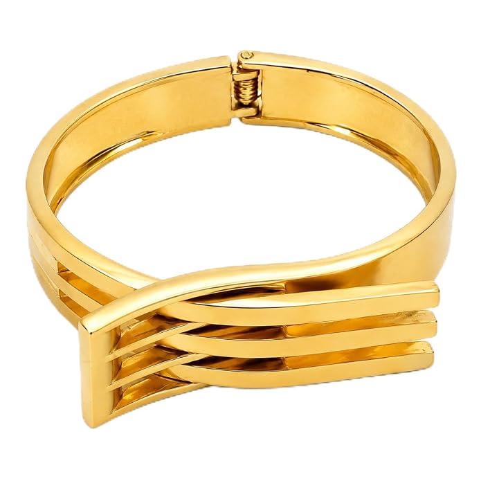 Gold-Tone Triple-Bar Wave Cuff Bracelet for Women
