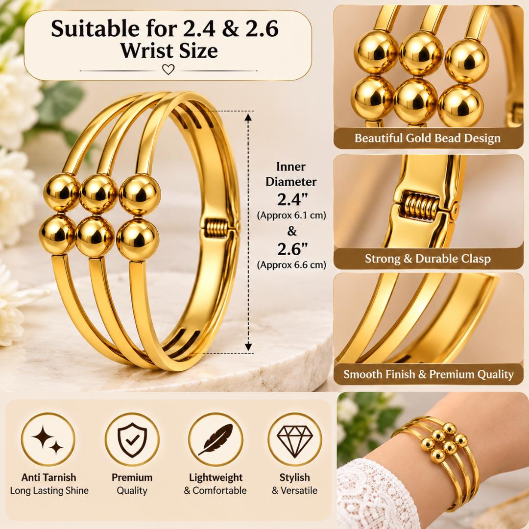 Gold-Tone Triple Strand Ball Design Cuff Bracelet for Women