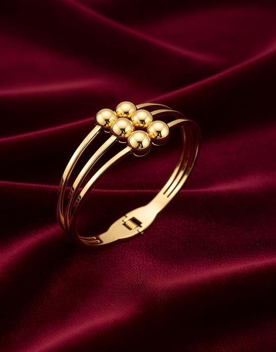 Gold-Tone Triple Strand Ball Design Cuff Bracelet for Women