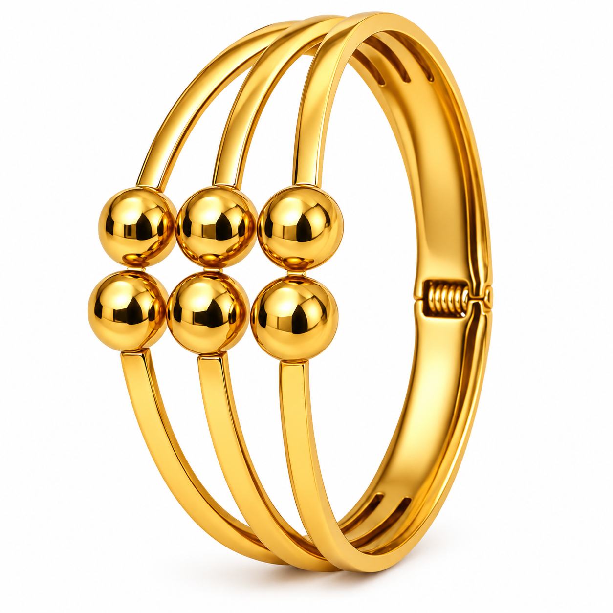 Gold-Tone Triple Strand Ball Design Cuff Bracelet for Women