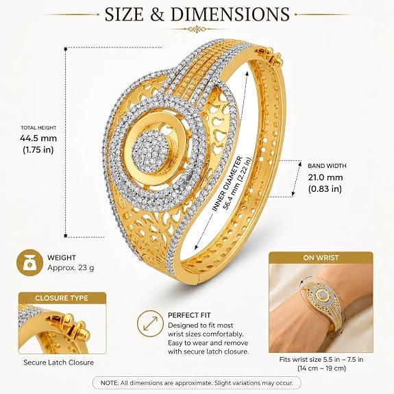 Gold-Tone Two-Tone CZ Designer Bangle Bracelet