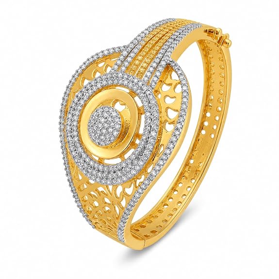 Gold-Tone Two-Tone CZ Designer Bangle Bracelet