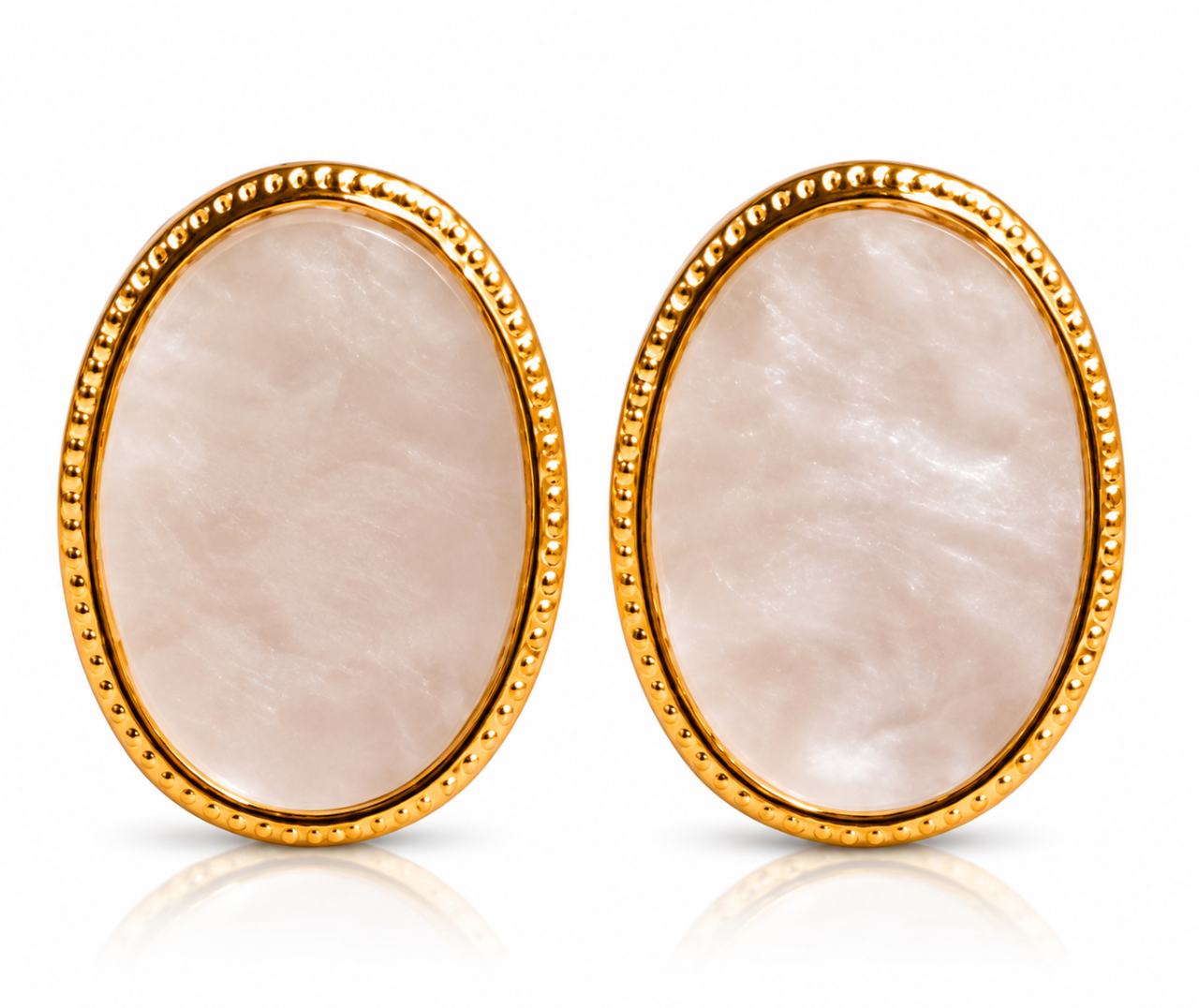 Gold-Tone White Stone Oval Stud Earrings for Women
