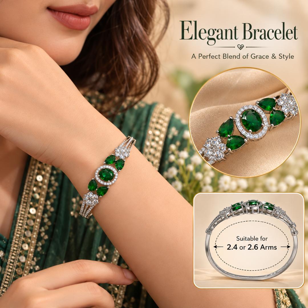 Green Stone Silver-Tone Designer Bracelet for Women