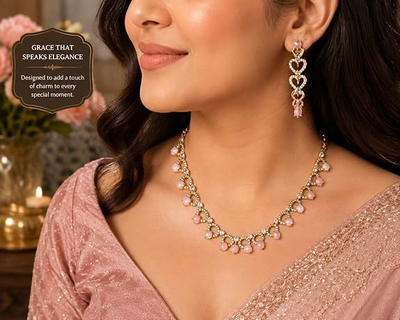 Heart Design Gemstone Necklace and Earrings Jewellery