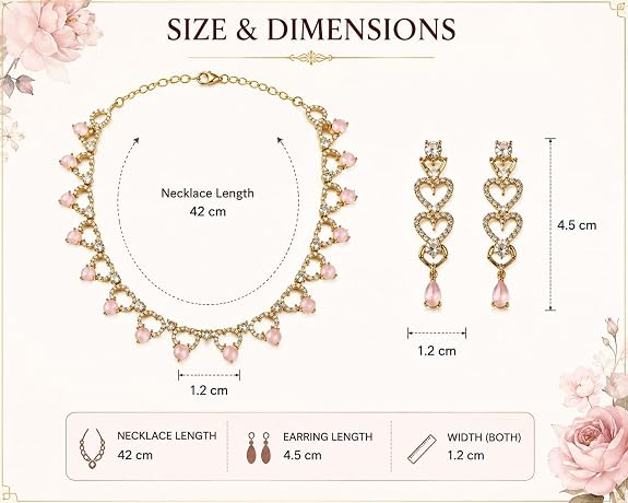 Heart Design Gemstone Necklace and Earrings Jewellery