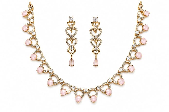 Heart Design Gemstone Necklace and Earrings Jewellery
