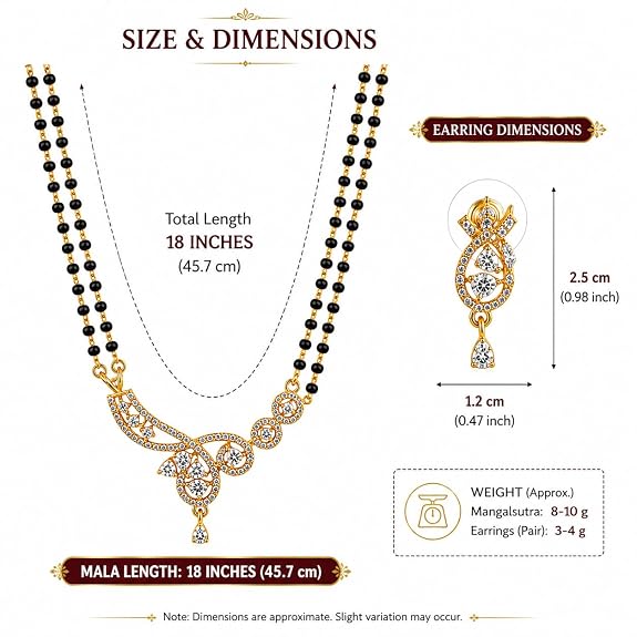 Mangalsutra Necklace Set with Crystal-Studded Gold Tone Pendant