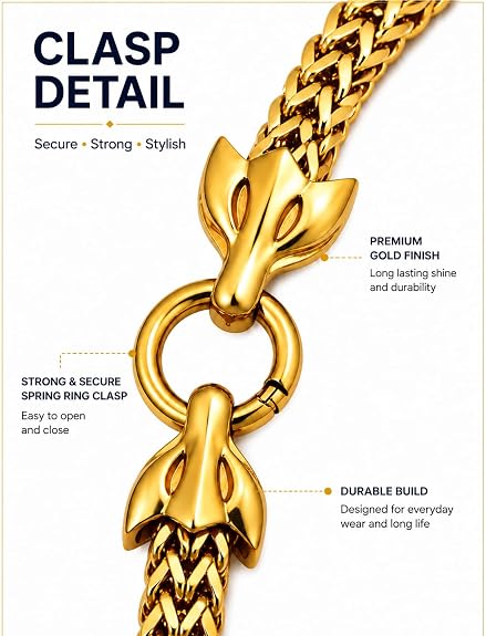 Men's Braided Chain Bracelet 22cm Gold-Plated Anti-Tarnish Leaf Clasp