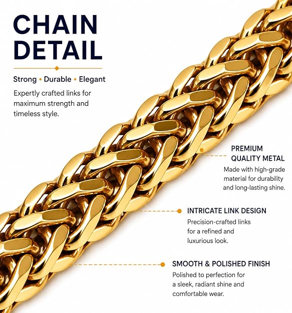 Men's Braided Chain Bracelet 22cm Gold-Plated Anti-Tarnish Leaf Clasp