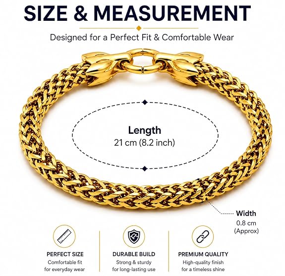 Men's Braided Chain Bracelet 22cm Gold-Plated Anti-Tarnish Leaf Clasp