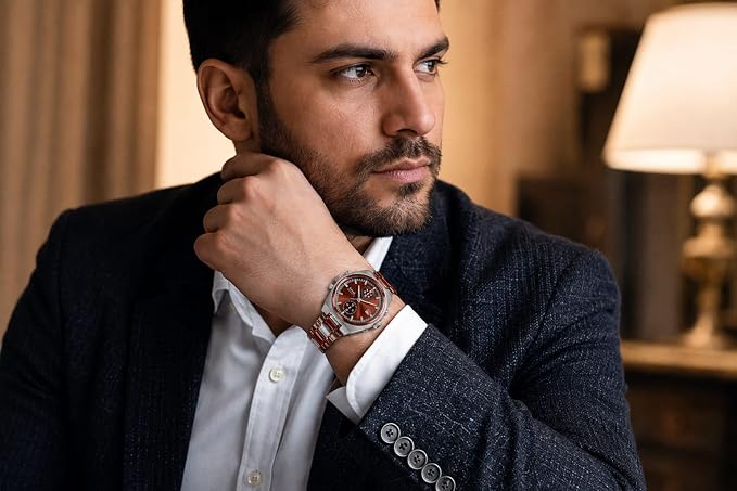 Men's Chronograph Look Analog Watch | Stainless Steel Bracelet | Quartz Movement with Date Display, 42mm Case