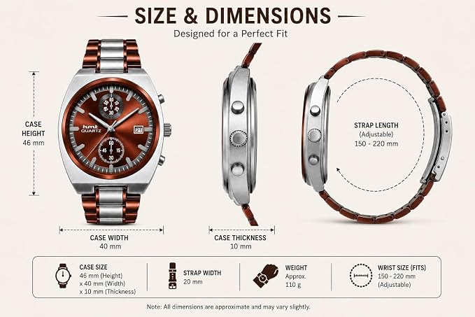 Men's Chronograph Look Analog Watch | Stainless Steel Bracelet | Quartz Movement with Date Display, 42mm Case
